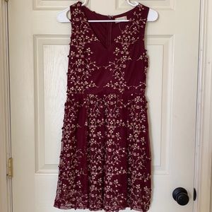 Altar’d State dress with gold and burgundy flowers